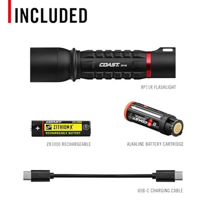 COAST XP11R Rechargeable Dual Power LED Flashlight, 3000 Lumens, Black