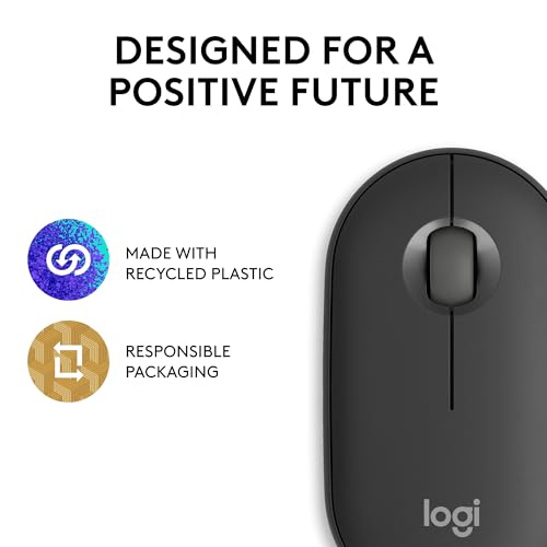 Logitech Pebble Mouse 2 M350s Slim Bluetooth Wireless Mouse, Portable, Lightweight, Customisable Button, Quiet Clicks, Easy-Switch for Windows, macOS, iPadOS, Android, Chrome OS - Graphite