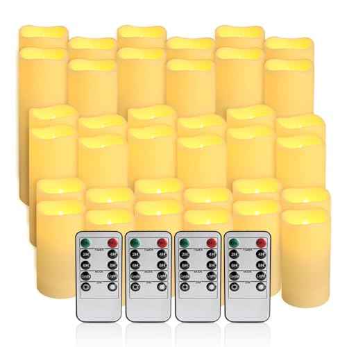 36Pack Flameless LED Candles, Waterproof for Indoor & Outdoor Use, Equipped with 10-Key Remotes & Timer, Ideal for Weddings, Table Decor, Festivals & Home Accents¡¦
