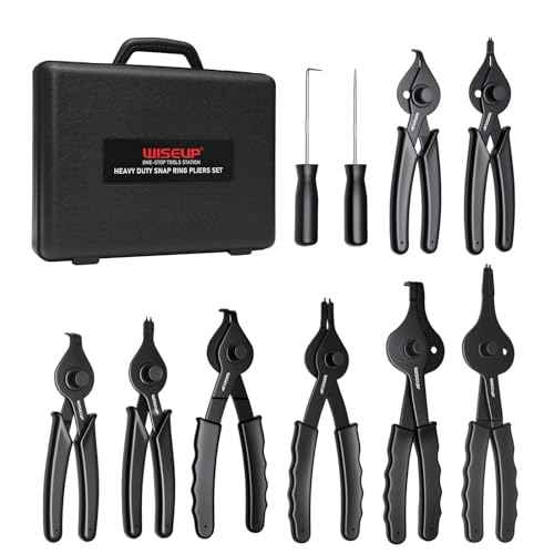 WISEUP 10-Piece Snap Ring Pliers Set, Heavy Duty Internal/External Circlip Pliers Kit with Straight Bent Pliers Hook an Pick, Straight/Bent Jaw Tips for C-Clip Ring Remover with Storage Case