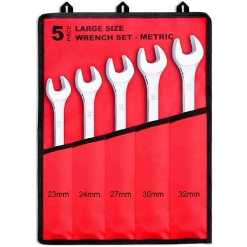 EFFICERE 5-Piece Metric Large Size Add-on Combination Wrench Set, 23mm, 24mm, 27mm, 30mm, 32mm | Chrome Vanadium Steel, Long Pattern, 12-Point | Great for Auto, Truck, Tractor and Machinery Repairs