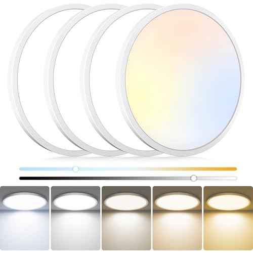 4Pack LED Flush Mount Ceiling Light Fixture, 12Inch 24W, Dimmable&3000K/3500K/4000K/5000K/6500K Adjustable Low Profile Ceiling Lights, 3200LM Modern Lamp for Bedroom, Porch, Kitchen, Hallway, White