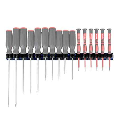 ARES 62027 - Blue 16.5-Inch Hand Tool Holder - Aluminum Rail Stores up to 16 Screwdrivers or Small Tools and Keeps Your Garage Organized