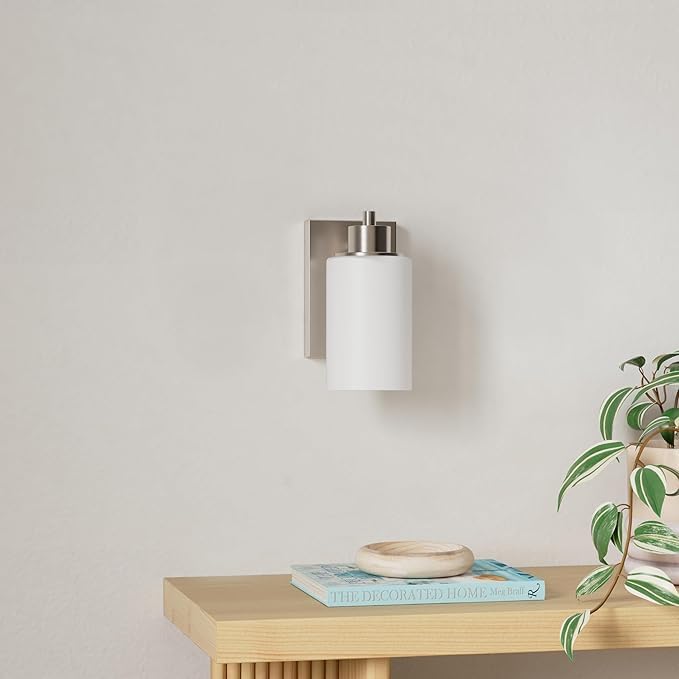 3 Pack Modern Bath Vanity Light Fixture 1-Light, Indoor Bathroom Wall Sconces for Living Room, Porch, Bedside, Brushed Nickel Finish with White Frosted Glass Shades Wall Mounted Lights