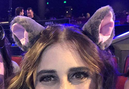 BAOPLAYKIDS Cat Fox Long Fur Ears Hair Clip Headwear Cosplay Halloween Costume(Gray&Pink)