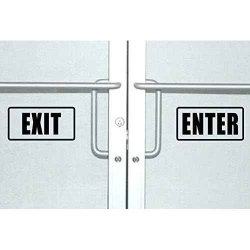 Outdoor Indoor 7" x 3.5" Black - Enter & Exit Door Sign - Gloss Back Adhesive Vinyl Sticker Decal, Die Cut Modern Art Script Graphics Lettering, No Background - for Business Store, Shop, Cafe, Office