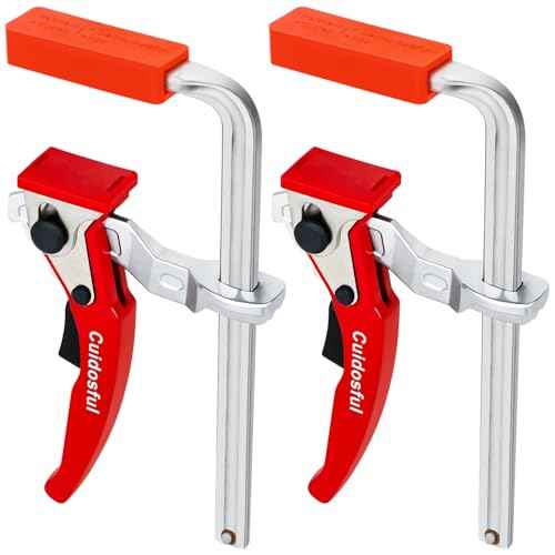 2 Pack Track Saw Clamps for Guide Rail ? Heavy Duty Quick Release Ratchet Clamp Set, Compatible with Festool, Makita, Dewalt, Table Saw Hold Down, T Track Woodworking Clamps with Non-Marring Pads