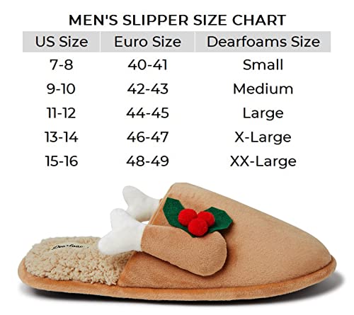 Dearfoams Unisex Women's Funny Ugly Christmas Sweater Reindeer Holiday Scuff Slipper, Men's Turkey, Large