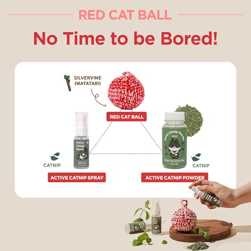 JAYU PET Red Cat Ball [W/O Bell Version] - Handmade Silvervine Cat Toy with Catnip, Interactive Matatabi Ball for Indoor Cats & Kittens, Feline Play Toy & Gift (2.7 inch)