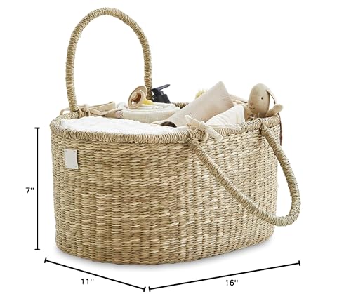 BEBE BASK Premium Baby Diaper Caddy Organizer - Artisan-Made Seagrass Basket With Cotton Divider - Award-Winning & Luxury Diaper Caddy Basket (ROSA)