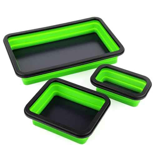 3pcs Collapsible Magnetic Parts Tray, 3 Sizes Magnetic Foldable Tray Insulating Silicone Magnetic Tool Tray for Mechanic's Folding Bowl & Magnetic Base for Bolts Screws Nuts Gaskets (Green)