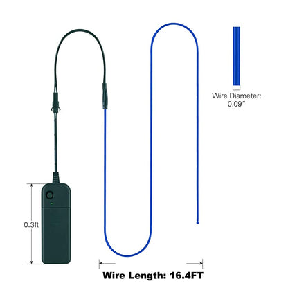 MaxLax EL Wire Blue, 16.4ft/5m Portable Battery Pack Neon Lights Strip 360° Cuttable Glowing Rope Lights for Parties, Halloween, DIY Decoration