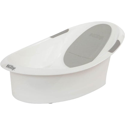 Nuby Newborn Baby Bath with Anti-Slip Support | Soft Headrest | Plug | Suitable from Newborn (White)