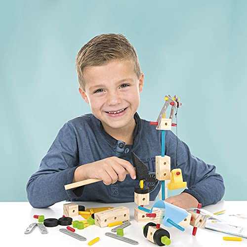 Hammer game Carpenter King- carpenter set: with wooden parts, nails and wooden hammer, Wood Color