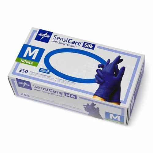 Medline SensiCare Silk Nitrile Exam Gloves, Disposable Gloves with Smartguard Film, Medium, Blue (Pack of 250)