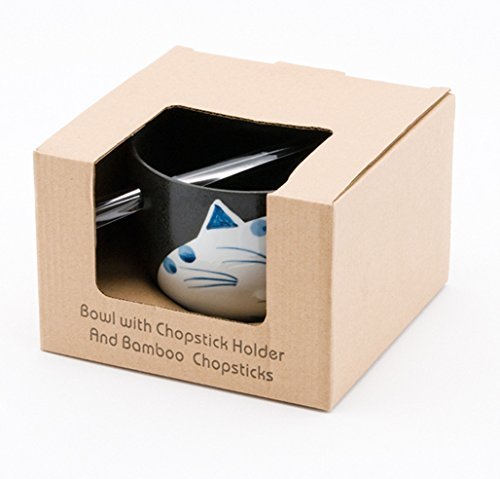 Happy Sales, Japanese Ramen Udon Noodle Soup Cereal Bowl With Chopsticks (BlackCat)