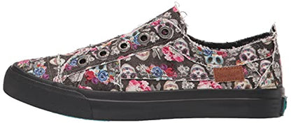 Blowfish Malibu Women's Play Sneaker, Charcoal Sugar Skull Print, 7.5