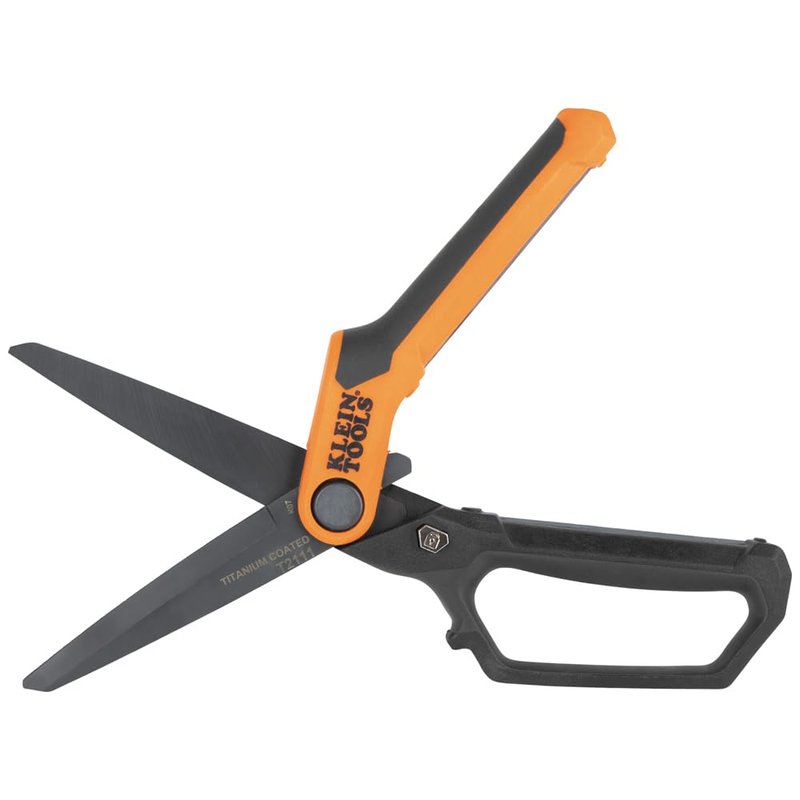 Klein Tools T2111 Titanium-Coated Professional Scissors, High Leverage Stainless Steel Shears, Serrated Blades, Cuts Heavy Duty Material, 10-Inch
