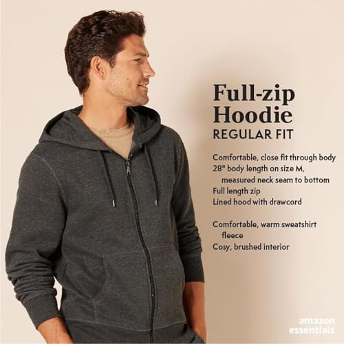 Amazon Essentials Men's Full-Zip Fleece Hoodie (Available in Big & Tall), Black Red Buffalo Plaid, X-Large