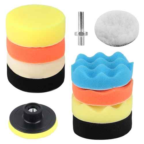 11Pcs Car Buffing Pads for Drill Polishing Kit, 3Inch Foam Polishing Pads, Car Buffers and Polishers Kit, Wool Pads Wax Buffer Drill Polisher Attachment with M10 Adapter