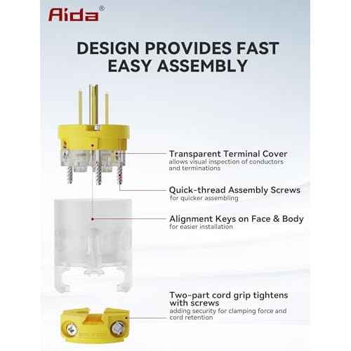 AIDA Lighted Plug and Connector Set, Straight Blade Cord End Replacement, 15 Amp 125Volt, NEMA 5-15P & NEMA 5-15R, 2 Pole 3Wire Grounding, Yellow, 5 Set