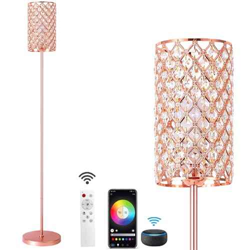 Crystal Floor Lamp with Remote Control, Smart Rose Gold Floor Lamps for Living Room with Bulb Included, Crystal Standing Lamp Rose Gold Home D?cor Floor Lamp for Bedroom