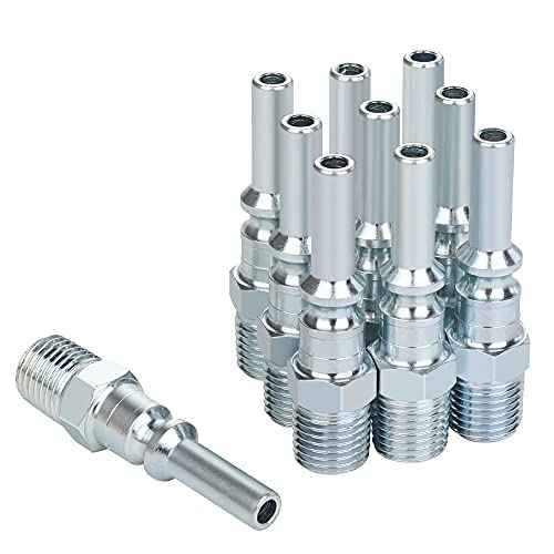 Lincoln L-style Air Hose Fittings, 1/4 Inch Flow Size, 1/4 Inch Male Threads Size, Steel Material, 300PSI, 10 Pieces Air Compressor Accessories Fittings