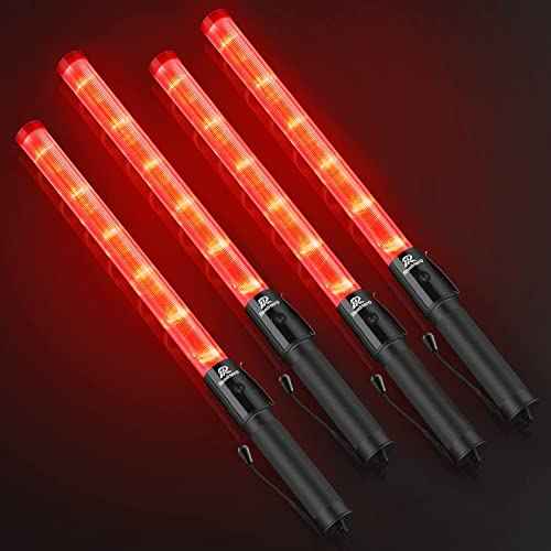 RoadHero 4 Pack Traffic Wand, 21 Inch Led Traffic Control Wands with 2 Flashing Modes, Safety Light Baton with Side Clip for Airport, Parking, Car Directing