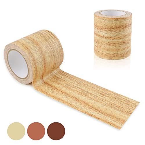 2 Roll Wood Colored Grain Tapes, Floor Repair Patch Textured Adhesive, Wood Printed Tape Strong Adhesive, Wood Repair Patch for Wall Corner Table Door Sofa Furniture Home Decor (Camel)
