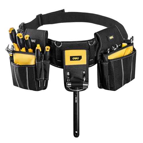 DELI Tool Belt,22 Pockets Tool Belts for Men, Utility Belt Heavy Duty Carpenter, Construction, DIY'er, Electrician, Double Layer Thickened Polyester Pouch with Waterproof Coating