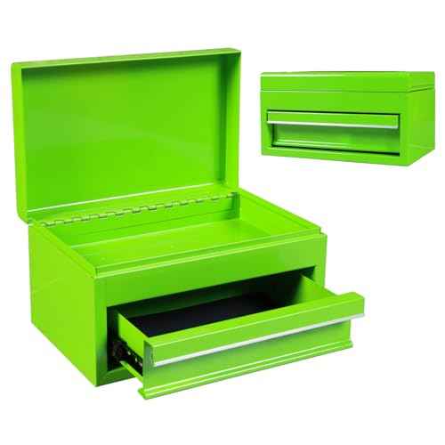 Torin APBT701GB 10" Mini Portable Steel Tool Box with drawer,Small Metal Tool Chest for Garage,Home or Workbench,Green