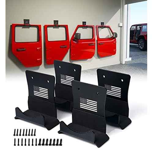 Xprite Door Storage Hangers with US Flag Pattern & Rubber Lining, 4 PCS Removable Wall Mounted Door Storage Holder Hooks Compatible with 1956-2024 Jeep Wrangler CJ YJ TJ LJ JK JKU JL JLU Gladiator JT