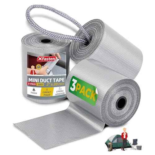 XFasten Mini Duct Tape Rolls With Rope - Grey/Silver 2 Inch x 20 Feet (3-Pack) 11mils Travel Small Roll - EDC Gear for Outdoor Camping Emergency Repair