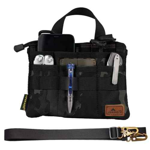 VIPERADE VE5 Slim EDC Pouch with 7 Pockets, Mens Pocket Organizer Multitool Pouch, Mini Crossbody Bag Messenger Shoulder Bag for Men (with Strap)