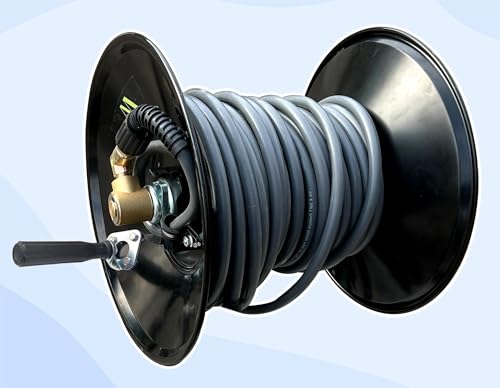 M MINGLE High Pressure Washer Hose Reel 150ft, Heavy Duty Steel Hose Reel, Manual Crank Power Washer Hose Reel with 3/8" Pressure Wash Hose, Swivel Arm and Mounting Bracket, 4000 PSI