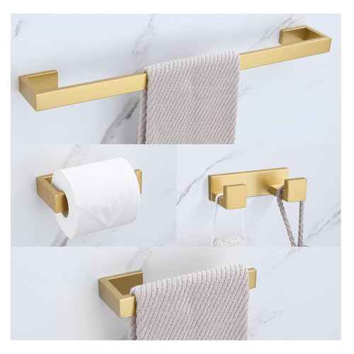 Brushed Gold Bathroom Hardware Set, 4-Piece Bath Towel Bar Set SUS304 Stainless Steel Towel Rack Set for Bathroom, 23.6 inches Bathroom Towel Holder Set Wall Mounted
