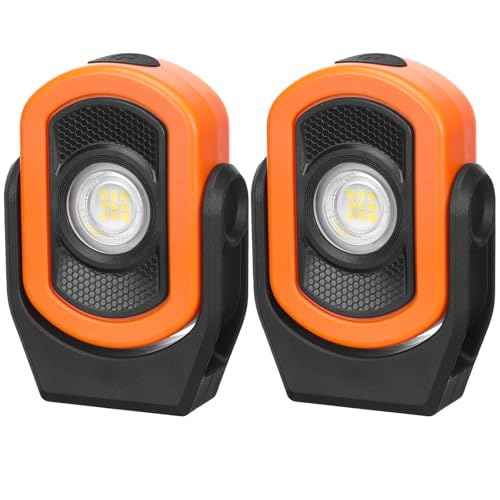 Retisee 2 Pcs 780 Lumens Magnetic Work Light USB Rechargeable LED Flashlight Portable Inspection Light for Car Repair Emergency Lighting Mechanics Workshop (Orange)