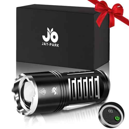 JAY-PARK LED Flashlights High Lumens - 10000 LM, Built-in 10800mAh Rechargeable Battery and LCD Power Display, 5 Lighting Modes, Zoomable, for Home, Emergency