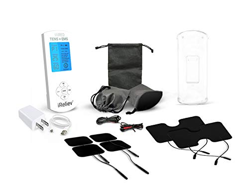 iReliev TENS Unit + EMS Muscle Stimulator Comes with 14 Therapy Modes, Premium Pain Relief and Recovery System, Rechargeable, Large Back Lit Display, Large and Small Electrode Pads
