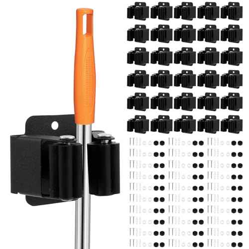 30PCS Broom Holder Wall Mount Stainless Steel Mop Hanger with Installation Screws Space Saving Broom and Mop Holder Reusable Garden Tool Organizer for Garage Laundry Room Bathroom