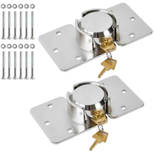 2 Pack Van Door Locks Keyed Alike Heavy Duty Puck Lock w/Hasp High Security Hidden Shackle Padlocks Solid Steel Lock Garage Shed Door Locks w/4Keys for Trailer Truck, Silver