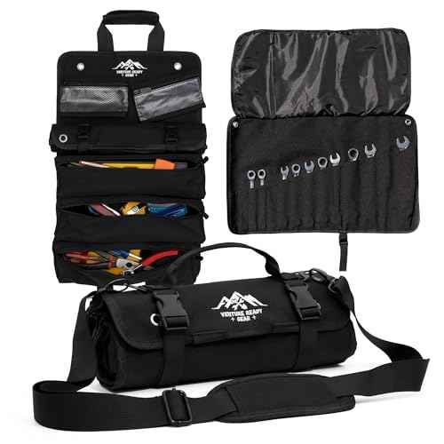 Roll Up Heavy Duty Tool Bag 900D Canvas & 1680D Straps - Detachable Wrench Roll + Mesh Pockets - For Overlanding, Camping, Vanlife, Road Trips, Offroading (Black)