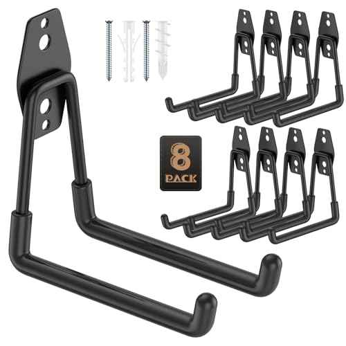 8 Pack 5.2x5.1 Inch U Garage Hooks,Utility Steel Heavy Duty Wall Mount Hangers,with Anti-Slip Coating,for Hanging Bike,Ladder,Ropes,Bulk Items,Power,Yard and Garden Tools