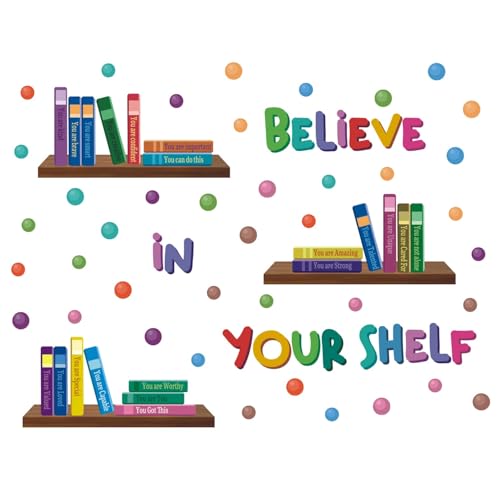 TOARTi Reading Corner Wall Decal Reading Books Wall Sticker Colorful Inspirational Wall Stickers for Reading Room Classroom School Decor Believe in Your Shelf