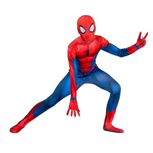 Marvel Spider-Man Official Youth Deluxe Zentai Costume - Deluxe Two-Way Stretch Spandex with Invisible Zippers and Wrist Openings for Added Convenience (M) Multi