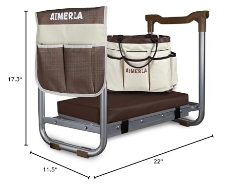 Aimerla K5 Foldable Kneeler Seat - Heavy Duty (Detachable Cloud Kneeler Pad) - Garden Stool - 2 Large Tool Bags - Portable Bench for Indoor & Outdoor