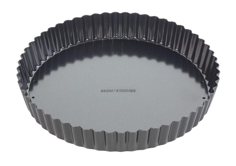 Tala Performance 23 cm Dia Fluted Tart Tin, Professional Gauge Carbon Steel with Eclipse Non-Stick Coating, Loose Base, Perfect for savoury or Sweet tarts, flans, quiches, or Desserts, Black