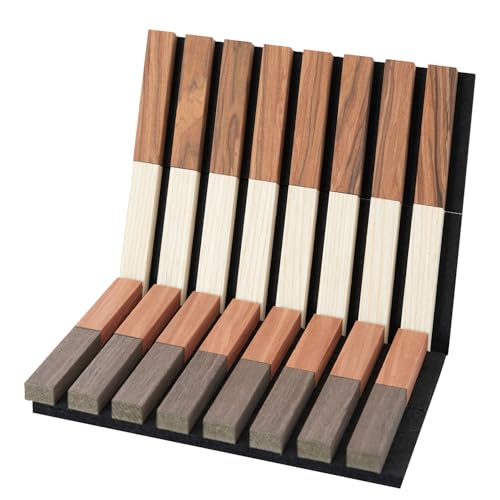 Wood Panels for Wall, 3D Soundproof Slat Wall Paneling, 4 Pack 6" x 4.7" Wall Panels for Interior Wall D?cor, Living Room, Bedroom, Samples Pack