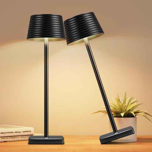 2Pack Cordless Table Lamps Rechargeable,Battery 6000mAh LED Portable Lights for Outdoor/Patio/Restaurant/Indoor Desk Lamp - IP54 Waterproof 3 Colors Stepless Dimming (2pack Black)