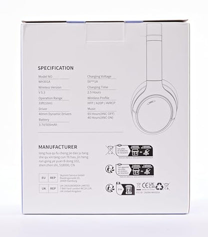 RUNOLIM Hybrid Active Noise Cancelling Headphones, Wireless Over Ear Bluetooth Headphones with Microphone, 70H Playtime, Foldable Wireless Headphones with HiFi Audio, Deep Bass for Home Travel Office